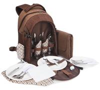 BRUBAKER Sac à Dos Pique-Nique pour 4 Personnes avec Compartiment réfrigérant Marron 28,5 × 19 × 42,5 cm - Plus Couverture imperméable 120x135 cm