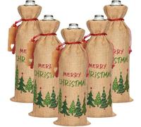 BRUBAKER Sac à vin pour Noël - 36 cm x 17 cm - Sac à vin - Sac à bouteille en toile de jute - Sac à vin pour vin, champagne et champagne - Sac à bouteille, Merry Christmas - Vert/rouge, 36 x 17 cm,