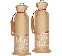 BRUBAKER Sac à vin pour Noël - 36 cm x 17 cm - Sac à vin - Sac à bouteille en toile de jute - Sac à vin pour vin, champagne et champagne - Sac à bouteille pour cadeau de vin, Merry Christmas, 36 x 17