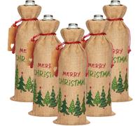 BRUBAKER Sac à vin pour Noël - Merry Christmas Vert/Rouge - 36 cm x 17 cm Sac en jute - Sac à vin pour le vin et le champagne - Sac à bouteille, 5 pièces