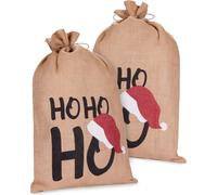 BRUBAKER Sac de Noël Ho Ho Ho - 80 cm Sac cadeau de Noël - Sac de Saint-Nicolas Sac en jute avec cordelette, 2 pièces