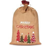 BRUBAKER Sac de Noël Merry Christmas - 80 cm Sac Cadeau de Noël avec des Arbres de Noël - Sac de Jute de Saint Nicolas avec Cordelette pour Emballer les Cadeaux