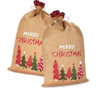 BRUBAKER Sac de Noël Merry Christmas - 80 cm Sac cadeau de Noël - Sac de Saint-Nicolas Sac de jute, 2 pièces