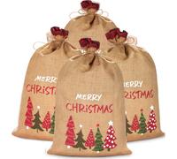 BRUBAKER Sac de Noël Merry Christmas - 80 cm Sac cadeau de Noël - Sac de Saint-Nicolas Sac de jute, 4 pièces