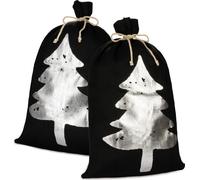 BRUBAKER Sac de Noël noir avec sapin argenté - 80 cm Sac cadeau de Noël - Sac de Saint-Nicolas Sac de jute, 2 pièces