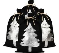 BRUBAKER Sac de Noël noir avec sapin argenté - 80 cm Sac cadeau de Noël - Sac de Saint-Nicolas Sac de jute, 4 pièces