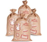 BRUBAKER Sac de Noël Père Noël Express Timbres - 80 cm Sac cadeau de Noël - Sac de Saint-Nicolas Sac de jute, 4 pièces