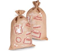 BRUBAKER Sac de Noël Père Noël Express Timbres - 80 cm Sac cadeau de Noël - Sac de Saint-Nicolas Sac en toile de jute, 2 pièces