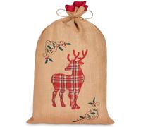 BRUBAKER Sac de Noël Renne - 80 cm Sac Cadeau de Noël avec Motif à Carreaux Rouges - Sac de Jute de Saint Nicolas avec Cordelette pour Emballer les Cadeaux