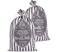BRUBAKER Sac de Noël Special Delivery from the North Pole - Blanc Gris - 80 cm Sac cadeau de Saint-Nicolas en coton, 2 pièces
