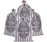 BRUBAKER Sac de Noël Special Delivery from the North Pole - Blanc Gris - 80 cm Sac cadeau de Saint-Nicolas en coton, 4 pièces