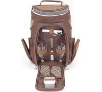 BRUBAKER Sac de pique-nique pour vin ou champagne Sac à dos avec verres pour 2 personnes avec compartiment réfrigéré Marron 20 × 17 × 36 cm
