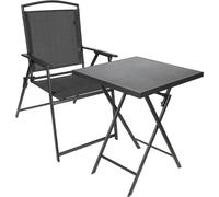 BRUBAKER Salon de jardin Bergamo - Table pliante carrée avec chaises à haut dossier - Résistant aux intempéries et peu encombrant, 1x chaise de camping avec table, gris foncé
