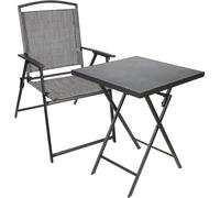 BRUBAKER Salon de jardin Bergamo - Table pliante carrée avec chaises à haut dossier - Résistant aux intempéries et peu encombrant, 1x chaise de camping avec table, Gris