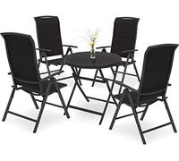 BRUBAKER Salon de Jardin Milano - 1 Table Pliante en Verre Ronde de 70 cm Ø avec 4 Chaises à Dossier Haut - Aluminium - Résistant aux Intempéries - Anthracite