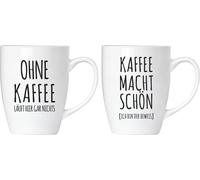 BRUBAKER "Sans café, rien ne va plus ici ! Le café rend beau" Set de tasses en céramique - carte de vœux et paquet cadeau