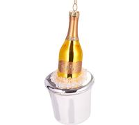 BRUBAKER Seau à champagne avec bouteille - Boule de Noël en verre peinte à la main - Décorations de Noël Figurines amusantes Pendentif Déco Boule d'arbre - env. 14.5 cm