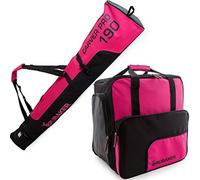 BRUBAKER Série limitée - Sac à Chaussures de Ski 'Super Function 2.0' et Housse à Skis 'Carver Pro 2.0' pour 1 Paire de Skis + Bâtons + Chaussures + Casque - 190 cm - Fuchsia Flou/Noir