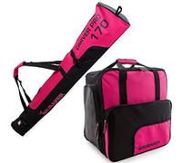 BRUBAKER Série limitée - Sac à Chaussures de Ski 'Super Function 2.0' et Housse à Skis 'Carver Pro 2.0' pour 1 Paire de Skis + Bâtons + Chaussures + Casque - 170 cm - Fuchsia Flou/Noir