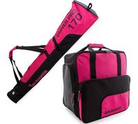 BRUBAKER Set combiné Carver PRO - Sac à skis 170 cm et sac à chaussures de ski pour 1 paire de skis + bâtons + chaussures + casque Rose Noir