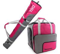BRUBAKER Set combiné Carver PRO - Sac à skis 190 cm et sac à chaussures de ski pour 1 paire de skis + bâtons + chaussures + casque Rose Gris