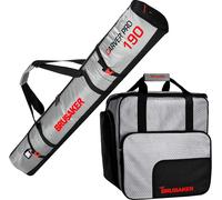 BRUBAKER Set combiné CarverTec Pro - Sac à skis 190 cm et sac à chaussures de ski pour 1 paire de skis + bâtons + chaussures + casque - argent rouge
