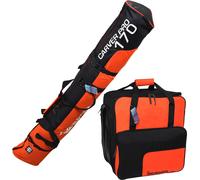 BRUBAKER Set combiné - Sac à skis 170 cm et sac à chaussures de ski pour 1 paire de skis + bâtons + chaussures + casque Noir Orange