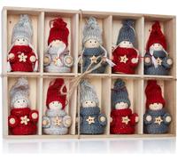 BRUBAKER Set de 10 lutins de Noël en bois et en tricot Pendentif d'arbre Pendentif de Noël 8 cm en boîte cadeau
