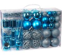 BRUBAKER Set de 101 boules de Noël avec pointe d'arbre Bleu Décorations de Noël