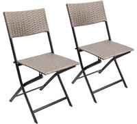 BRUBAKER Set de 2 Chaises de Jardin Toskana - Chaises Pliantes en Poly Rotin Imperméables et Robustes - Chaises de Balcon - Chaises de Camping pour Jardin Balcon Terrasse - Gris Marron