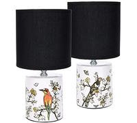 BRUBAKER Set de 2 lampes de table ou de chevet Design d'oiseau asiatique - Lampes chinoises avec base en céramique - Hauteur 29,5 cm, Blanc Noir