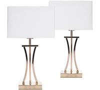 BRUBAKER Set de 2 lampes de table ou de chevet Golden Column - Lampe de table en métal vintage - 50 cm de haut, Blanc d'or