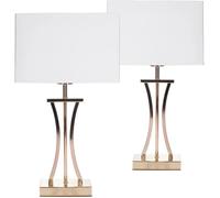 BRUBAKER Set de 2 lampes de table ou de chevet Golden Column - Lampe de table en métal vintage - 50 cm de haut, Blanc d'or