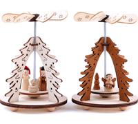 BRUBAKER Set de 2 pyramides de Noël sapin - 2 motifs : ange/naissance du Christ avec Marie, Joseph - pyramides de table en bois de 11,5 cm chacune