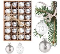 BRUBAKER Set de 24 Boules de Noël Joy & Xmas - Mini-Boules de Noël de 3 cm pour l'arbre de Noël - Boules Décoratives pour l'arbre Peintes à la Main - Boules de Noël Incassables - Argenté et Blanc