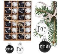 BRUBAKER Set de 24 Boules de Noël Joy & Xmas - Mini-Boules de Noël de 3 cm pour l'arbre de Noël - Boules Décoratives pour l'arbre Peintes à la Main - Boules de Noël Incassables - Noir et Blanc