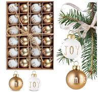 BRUBAKER Set de 24 Boules de Noël Joy & Xmas - Mini-Boules de Noël de 3 cm pour l'arbre de Noël - Boules Décoratives pour l'arbre Peintes à la Main - Boules de Noël Incassables - Doré et Blanc