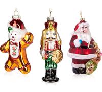 BRUBAKER Set de 3 boules d'arbre de Noël - Boules de Noël classiques peintes à la main Casse-noisette Père Noël en pain d'épices - Décorations de Noël en verre soufflé à la bouche - Décorations d'arbr