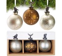 BRUBAKER Set de 3 boules de Noël en verre - étoile, flocon de neige et cœur - Boules d'arbre premium avec figurine en porcelaine