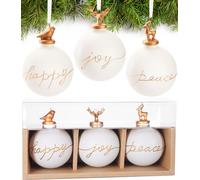 BRUBAKER Set de 3 boules de Noël en verre - Happy Joy Peace - Boules de Noël Premium avec figurine en porcelaine