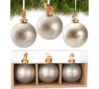 BRUBAKER Set de 3 boules de Noël en verre - Set doré avec figurines à tête de cerf en porcelaine - Boules de Noël premium avec design de feuilles