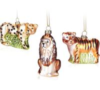 BRUBAKER Set de 3 boules de Noël Félins Safari - Boules de Noël peintes à la main Lion, Léopard et Tigre - Décorations de Noël en verre soufflé à la bouche - Décorations de Noël Drôle