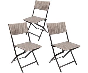 BRUBAKER Set de 3 Chaises de Jardin Toskana - Chaises Pliantes en Poly Rotin Imperméables et Robustes - Chaises de Balcon - Chaises de Camping pour Jardin Balcon Terrasse - Gris Marron