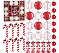 BRUBAKER Set de 33 boules de Noël - Décorations de Noël avec boules, sucres d'orge et bonbons - Décoration de sapin moderne - Boule de Noël, Rouge Blanc