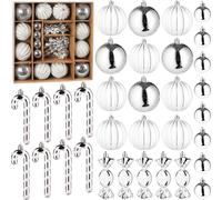 BRUBAKER Set de 33 boules de Noël - Décorations de Noël avec boules, sucres d'orge et bonbons - Décoration de sapin moderne - Boule de Noël, argent blanc