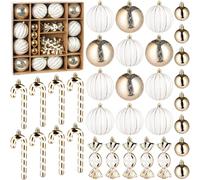 BRUBAKER Set de 33 Boules de Noël - Décorations pour Arbre de Noël avec Boules, Cannes à Sucre et Bonbons - Décorations Modernes pour Arbre - Boule de Noël Décorations Pendentif Noël - Or Blanc