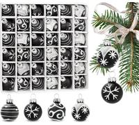 BRUBAKER Set de 36 boules de Noël avec boules d'arbre de 3 cm - Décorations d'arbre de Noël décorées à la main Mini boules, Noir