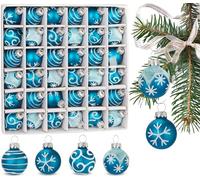 BRUBAKER Set de 36 Boules de Noël avec Boules d'arbre de 3 cm - Décorations d'arbre de Noël Décorées à la Main Mini Boules pour Arbre de Noël - Boules d'arbre de Noël en Verre - Bleu
