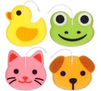 BRUBAKER Set de 4 Animaux Éponges de Bain - 25 g Éponge de Savon pour Enfants et Adultes - Canard, Grenouille, Chien et Chat - Pelote de Bain Éponge de Nettoyage Corporel incl. Boîte Cadeau