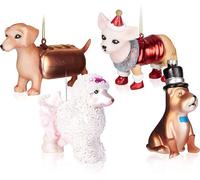 BRUBAKER Set de 4 boules pour l'arbre Chiens amusants - Boules de Noël peintes à la main, teckel hot dog, chien avec cylindre, caniche et chihuahua - Décorations de Noël en verre soufflé à la bouche -